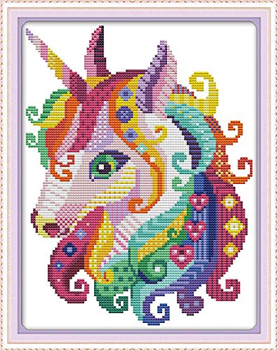 Product Cover Cross Stitch Stamped Kits 11CT 11X15 inch Holiday Gift Pre-Printed Cross-Stitching Starter Patterns for Beginner Kids or Adults.Embroidery Needlepoint Kits Unicorn in Garden