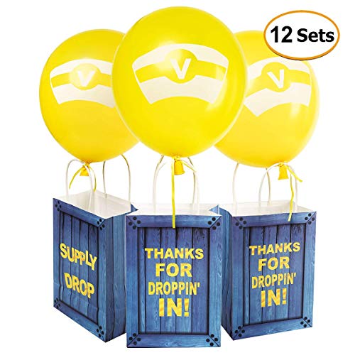 Product Cover Game Theme Birthday Party Paper Gift Bags with Latex Balloons Set - Party Balloons Party Favor Bags for Kids Birthday Game Party Supplies Decorations - 12 Sets