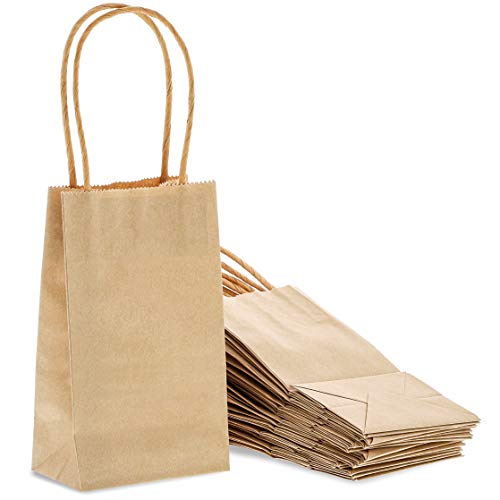 Product Cover Juvale 50-Pack Bulk Small Kraft Paper Gift Bags with Handles, 6 x 3.5 x 2.5 Inches