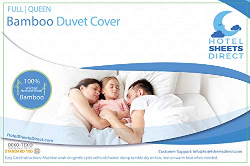 Product Cover Hotel Sheets Direct 100% Bamboo Duvet Cover 3 Piece Set - Better Than Silk - 1 Duvet Cover, 2 Pillow Shams with Corner Ties and Zipper Closure - Full/Queen, White