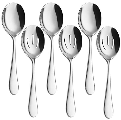 Product Cover Serving Spoons x 3, Slotted Spoons x 3, AOOSY 8.7 inches Utility Advanced Performance Skimmer Perforated, 8 3/4