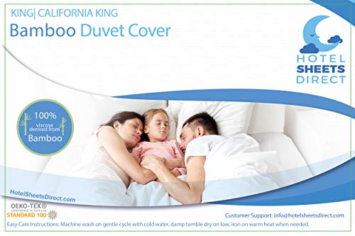 Product Cover Hotel Sheets Direct 100% Bamboo Duvet Cover 3 Piece Set - Better Than Silk - 1 Duvet Cover, 2 Pillow Shams with Corner Ties and Zipper Closure - King/California King, White