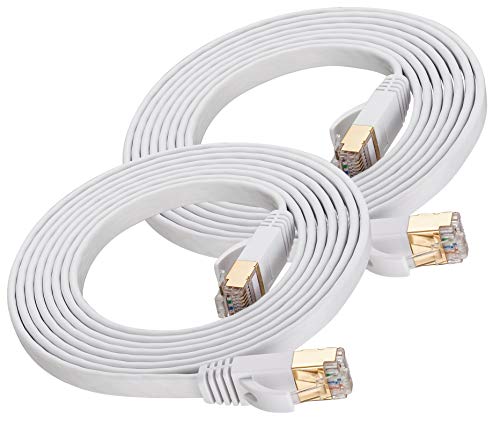 Product Cover Short Cat 7 Shielded Ethernet Cable 2 ft 2 Pack (Highest Speed Cable),Ruaeoda Cat7 Flat Ethernet Patch Cables - Internet Cable for Modem, Router, LAN, Computer - Compatible with Cat 6 Cat 5 5e Network