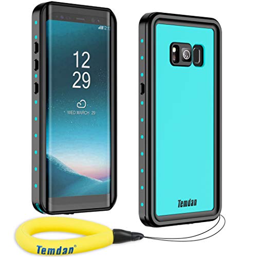 Product Cover Temdan Samsung Galaxy S8 Waterproof Case Supported Wireless Charging Full-Body Protection Built in Screen Protector with Floating Strap Waterproof Case for Galaxy S8 (Blue)
