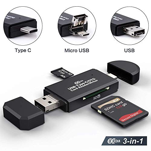 Product Cover SD Card Reader, Micro SD/TF Compact Flash Card Reader with 3 in 1 USB Type C/Micro USB Male Adapter and OTG Function Portable Memory Card Reader for & PC & Laptop & Smart Phones & Tablets (USB 2.0)