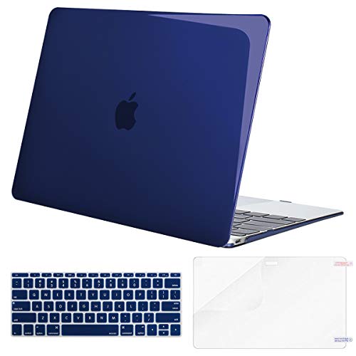 Product Cover MOSISO Plastic Hard Shell Case & Keyboard Cover Skin & Screen Protector Compatible with MacBook 12 inch with Retina Display (Model A1534, Release 2017 2016 2015), Crystal Navy Blue