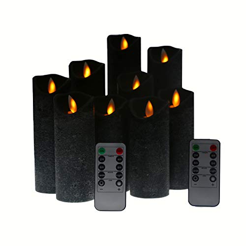 Product Cover Kitch Aroma Black flameless Candles, Battery Operated LED Pillar Candles with Moving Flame Wick with Remote Timer,Pack of 9
