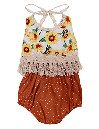 Product Cover Baby Girl Clothes Floral Backless Romper Tassel Top + Dot Short Summer Outfits Set