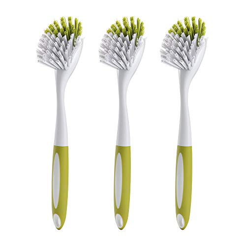 Product Cover Scrub Brush for Dish Kitchen Sink Pot Pan with Stiff Bristles, Yellow-green, 3pcs