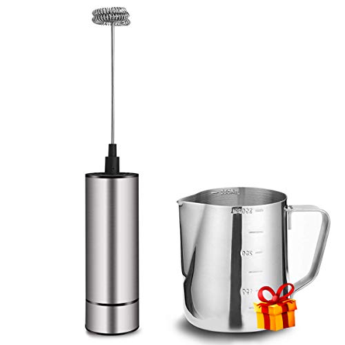 Product Cover Milk Frother Handheld Electric, Coffee Frother for Milk Foaming, Latte/Cappuccino Frother Mini Frappe Mixer for Drink, Hot Chocolate, Stainless Steel Silver