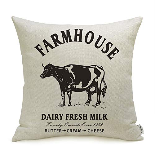Product Cover Meekio Farmhouse Pillow Covers with Cow 18 x 18 Inch for Farmhouse Decor