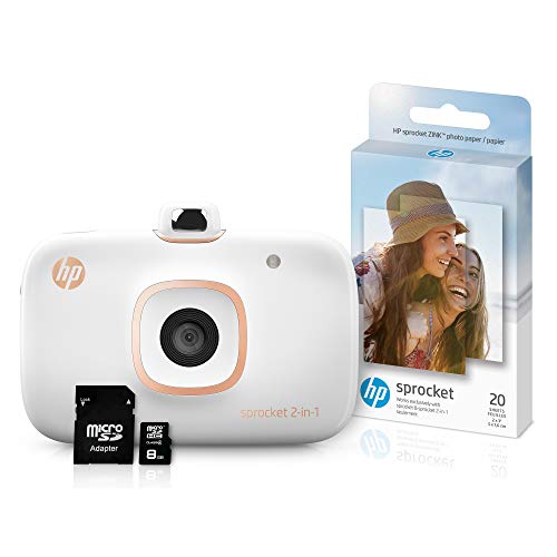 Product Cover HP Sprocket 2-in-1 Portable Photo Printer & Instant Camera Bundle with 8GB MicroSD Card and ZINK Photo Paper - White (5MS95A)
