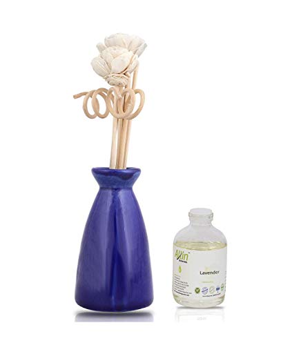 Product Cover Allin Exporters Scented Reed Diffuser Ceramic Pot Gift Set with 60 ml Lavender Aroma Oil for Bedroom, Washroom, Office and Spa (Blue)
