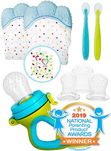 Product Cover Teething Mittens for Babies with Baby Food Feeder Pacifier | Teether Set Perfect to Soothe Tender Gums | Fruit Feeder Pacifiers Safe Way to Introduce Solid Foods | Ideal Teething & First Baby Feeding