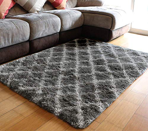 Product Cover PAGISOFE Super Soft Fluffy Shag Modern Moroccan Geometric Trellis Floor Area Carpet Furry Lattice Fuzzy Rug Decorative Shaggy Rugs for Bedroom Living Room Plush Patterned Rugs 5x4 Ft (White and Grey)