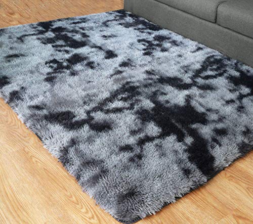 Product Cover PAGISOFE Ultra Soft Abstract Area Fluffy Rug Black White Gray 4x5.3 Feet Carpet Thick Accent Rugs for Living Room Bedroom Dining Room Decor Multi Color with Rubber Backing (Grey and Black)