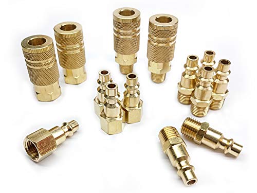 Product Cover Tanya Hardware Coupler and Plug Kit (14 Piece), Industrial Type D, 1/4 in. NPT, Solid Brass Quick Connect Air Fittings Set