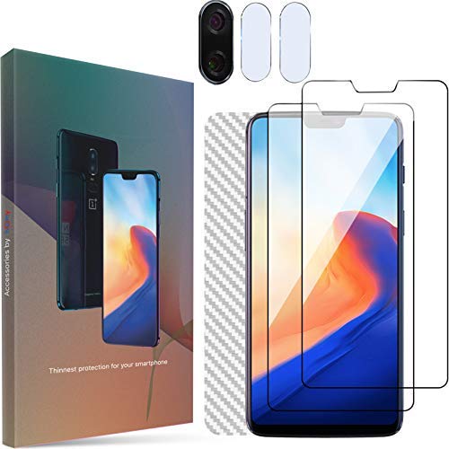 Product Cover Homy Compatible OnePlus 6 Screen Protector (x2) + Back Carbon Fiber + Camera Lens Cover (x2) - Full Protection Kit - Premium Japanese Tempered Glass - Anti Fingerprint - Touch Sensitive