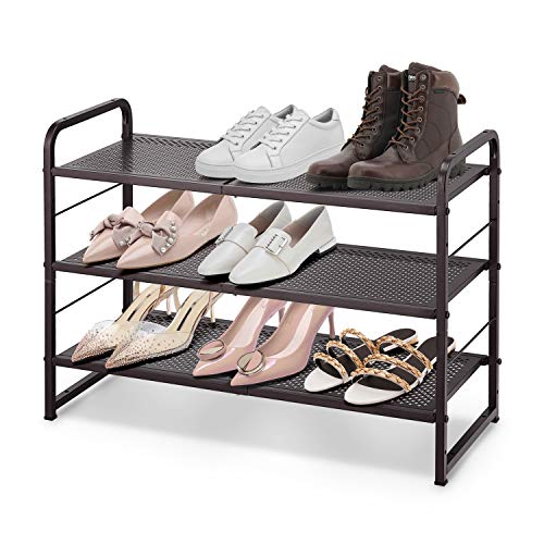 Product Cover Simple Trending 3-Tier Stackable Shoe Rack, Expandable & Adjustable Shoe Shelf Storage Organizer, Bronze