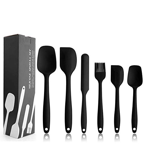 Product Cover Silicone Spatula Set - 6 Piece Non-Stick Rubber Spatula Set with Stainless Steel Core - Heat-Resistant Spatula Kitchen Utensils Set for Cooking, Baking and Mixing - Black