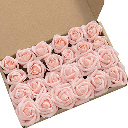 Product Cover Ling's moment 24pcs Artificial Blush Rose Buds & Petite Roses w/Stem for DIY Wedding Bouquets Boutonnieres Corsages Table Centerpieces Decorations