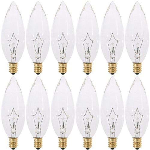 Product Cover 40 Watt Chandelier Light Bulb Candelabra Base 120V 40W CTC Torpedo Tip Shaped Clear Straight Dimmable Incandescent Light Bulbs, E12 Base Lamps Pack of 12