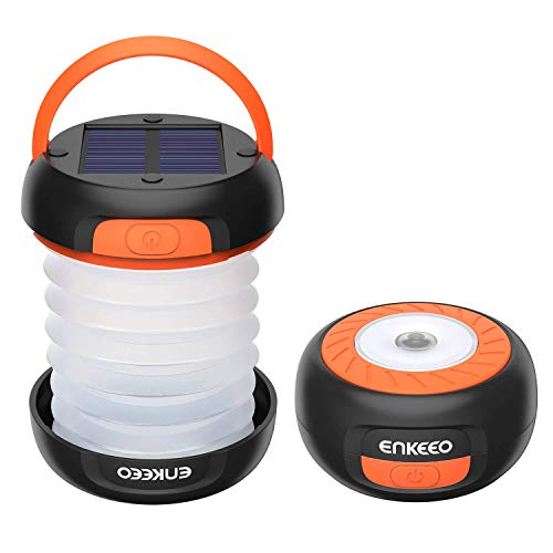 Product Cover ENKEEO Camping Light Collapsible Lantern LED Flashlight with Rechargeable Battery (via Solar or USB) Portable for Outdoor Hiking Backpacking Tent Emergencies (Orange)