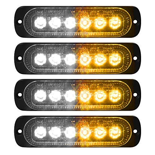 Product Cover VKGAT 4pcs Sync Feature 6LED Car Truck Emergency Beacon Warning Hazard Flash Strobe Light Surface Mount (Amber/White)