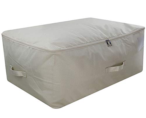 Product Cover iwill CREATE PRO 105L Capacity Underbed Blankets, Pillow Storage Organizer Containers fits King Size Comforters with Top unzips on Three Sides, Beige