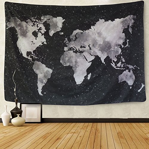 Product Cover Sunm boutique World Map Tapestry Wall Hanging Black Map Tapestry Watercolor World Map Tapestry Globe Tapestry for Bedroom Living Dorm Room