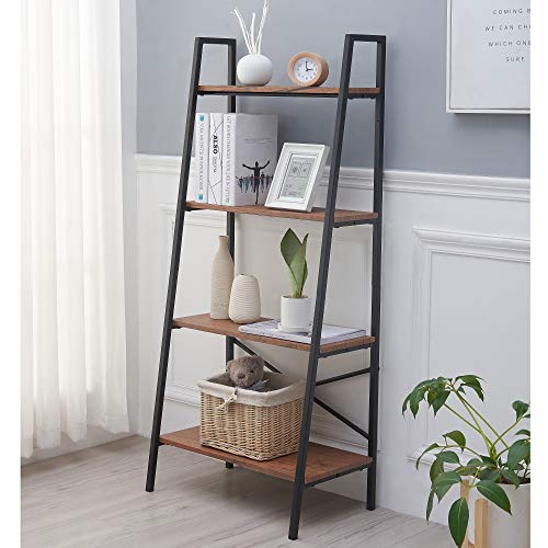 Product Cover Blissun 4 Tiers Ladder Shelf, Vintage Bookshelf, Storage Rack Shelf for Office, Bathroom, Living Room