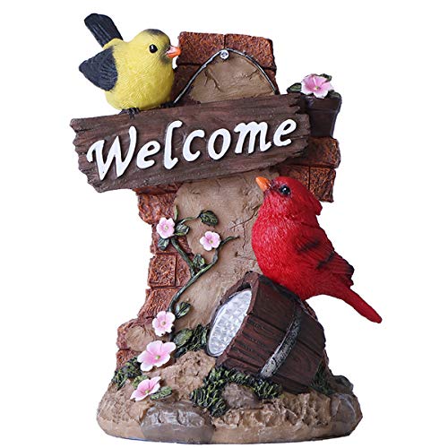 Product Cover TERESA'S COLLECTIONS Bird Welcome Sign Garden Statue with Solar Light Resin Garden Sculptures for Spring Outdoor Decoration(Outdoor Paradise)