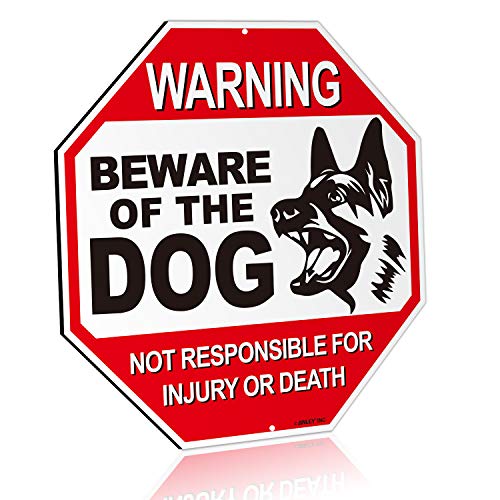 Product Cover Anley Beware of The Dog Aluminum Warning Sign, No Responsible for Injury Or Death Warning Dog Sign - UV Protected and Weatherproof - 12