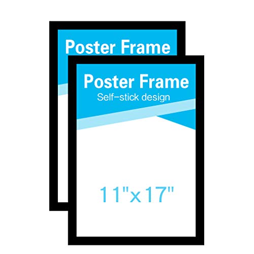 Product Cover MFoffice 11x17 Window Poster Frame Made of Durable PVC and Strong Magnetic,Self Adhesive Display Frame,Black,Pack of 2