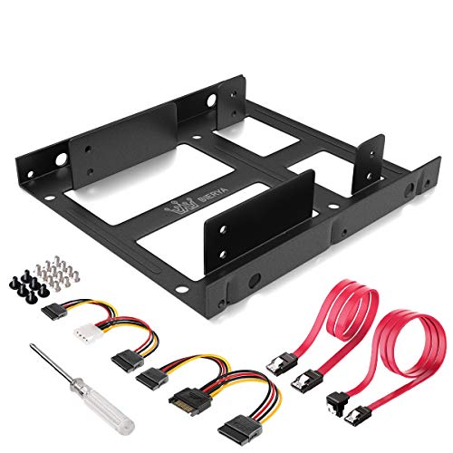 Product Cover SSD Mounting Bracket, DIERYA 2X 2.5 Inch SSD to 3.5 Inch Internal Hard Disk Drive Mounting Kit Bracket with SATA Data Cables and Power Cables