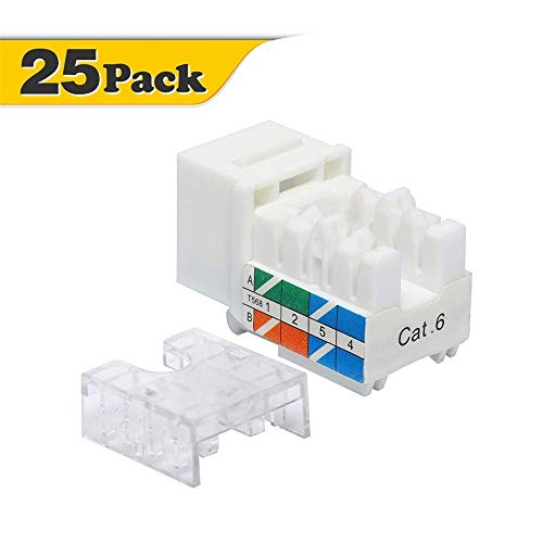 Product Cover VCE 25-Pack Cat6 RJ45 90 Degree Keystone Jack,Punch Down Keystone Jack Adapter UL Listed