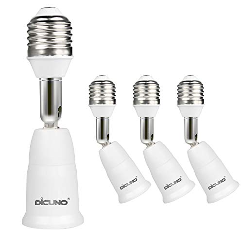 Product Cover DiCUNO E26 to E26 Socket Extender (9.5CM/3.74IN Extension), Standard Medium E26 Base, 165℃ Heat-resistant and Maximum Wattage 200W, No Fire Hazard and 180 Degree Bendable Light Bulb Extender, 4-Pack