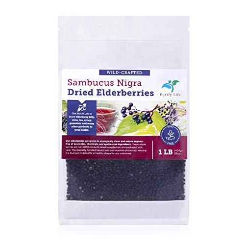 Product Cover Dried Elderberries - 1lb Bulk - All Natural Free of Chemicals and Pesticides, Non-GMO, Kosher, Whole European Grown Immune System Support Booster for Syrup, Gummies, Jelly, Tea, and Wine