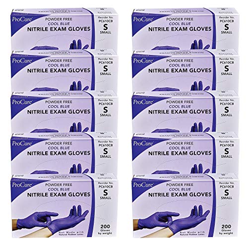 Product Cover ProCure Disposable Nitrile Gloves - Small, 2,000 Count Case - Powder Free, Rubber Latex Free, Medical Exam Grade, Non Sterile, Ambidextrous - Soft with Textured Tips - Cool Blue