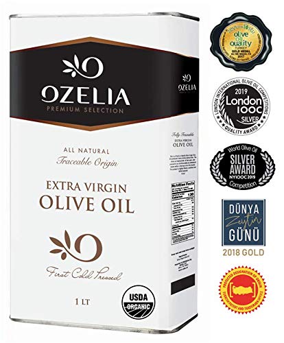 Product Cover USDA Organic Global Award-Winner Extra Virgin Olive Oil by OZELIA 100% Pure, Single Origin, Cold Pressed, Unfiltered, Non-GMO EVOO- (33.8 oz /1000ml)