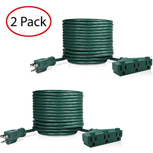 Product Cover Circuit City 2 Pack Of 25 Feet 3 Outlet Extension Cord 16AWG Indoor/Outdoor Use - 3 Prong Type B - UL Listed (3 Outlet Extension (25ft - Green - 2PK))