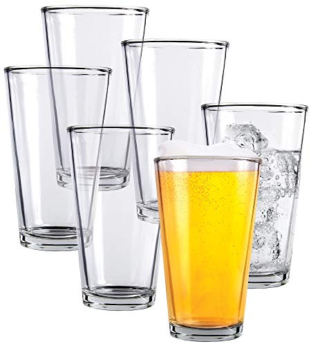 Product Cover Clear Glass Beer Cups - 6 Pack - All Purpose Drinking Tumblers, 16 oz - Elegant Design for Home and Kitchen - Lead and BPA Free, Great for Restaurants, Bars, Parties - by Kitchen Lux