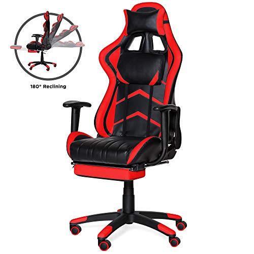 Product Cover Best Choice Products Ergonomic High Back Executive Office Computer Racing Gaming Chair w/ 360-Degree Swivel, 180-Degree Reclining, Footrest, Adjustable Armrests, Headrest, Lumbar Support, Red