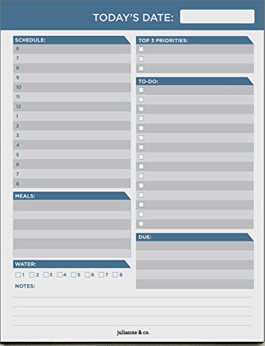 Product Cover Daily to-Do Planner Notepad by Julianne & Co - Premium Personal Planner Organizer, Home and Office Work Journal, 50 Pages for Daily Tasks, Notes, Water Intake and Meal Prep (Executive Blue)