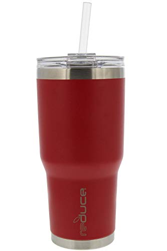 Product Cover reduce COLD-1 Vacuum Insulated Stainless Steel Tumbler with Straw, 3-in-1 Lid - Tasteless and Odorless, 34oz - Powder Coat (Red)