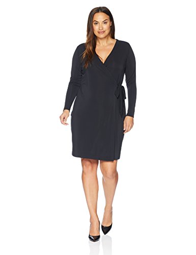 Product Cover Lark & Ro Women's Plus Size Signature Long Sleeve Wrap Dress, Black, 2X