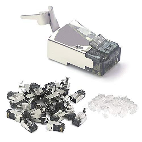 Product Cover VCE 25 PCS Nickel Plated Shielded RJ45 Modular Plug for Cat6/Cat6A/Cat7 Cable STP Solid and Stranded Ethernet Wire - 50u Gold-Plated