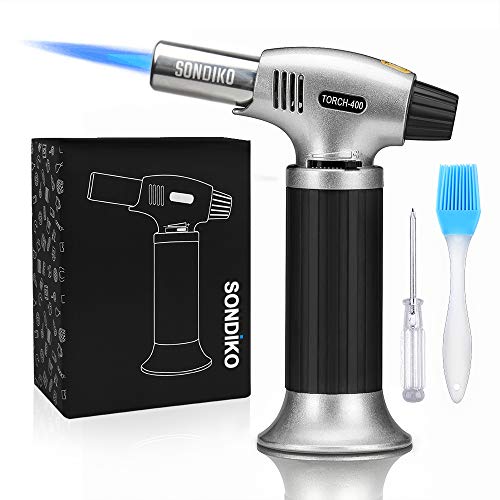 Product Cover Sondiko Butane Torch, Culinary Torch Refillable Kitchen Butane Torch Lighter with Safety Lock and Adjustable Flame for Desserts, Creme Brulee, BBQ and Baking(Butane Gas Not Included)