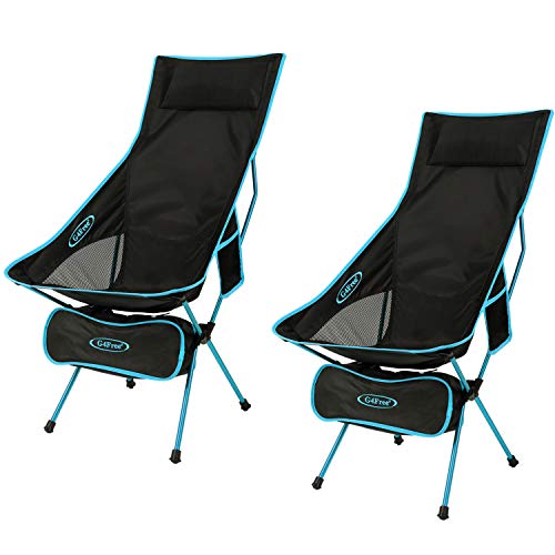 Product Cover G4Free Upgraded Outdoor 2 Pack Camping Chair Portable Lightweight Folding Camp Chairs with Headrest & Pocket High Back High Legs for Outdoor Backpacking Hiking Travel Picnic Festival (Blue)