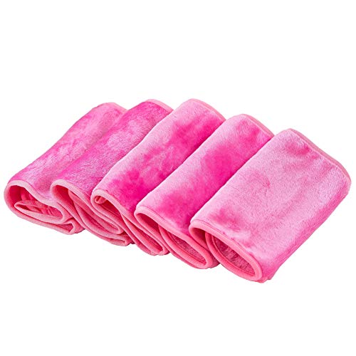 Product Cover Nugilla Makeup Remover Cloth 5 Pack - Reusable Microfiber Cleansing Towel，Suitable for All Skin Types，Move Makeup Instantly with Just Water，Multiple Colours（5 Pink）